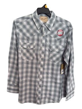 Wrangler Men's Gray Plaid Western Button-Down Shirt